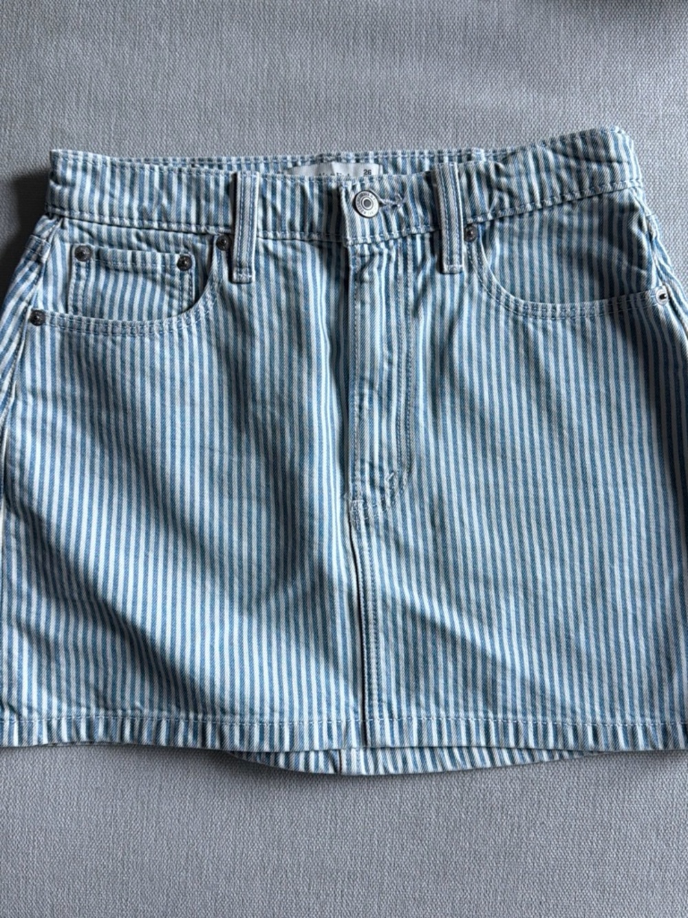 Abercrombie & Fitch Light Blue and White Striped Denim Mini Skirt